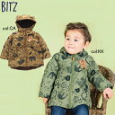 【35%off SALE】【BIT'Z ビッツ】B501012◇耳付き動物総柄中綿コート◇モノトーンの緩い動物柄！胸部分の合皮ワッペンがポイント！【ベビー＆キッズ服】×メール便不可