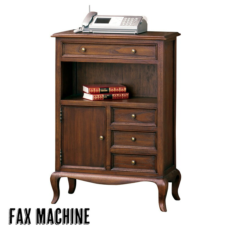 FAX台 キャビネット Wi-Fi収納 電話台 ルーター収納 木製 天然木 収納家具 アンティーク調デザイン ク..