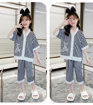 4type選べる!キッズ パジャマ 韓国 女の子 パジャマ パンツセット 春夏 半袖 クマ柄 子供服 ルームウェア 寝巻き かわいい 子供 ネグリジェ 部屋着 ジュニア 寝間着 女児 クロップドパンツ 七分丈 110-170cm