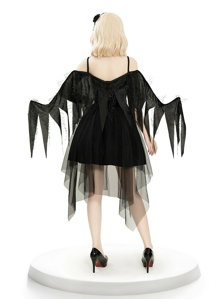 ボニールのベルベット生地 ハロウィン コスプレ 衣装 レディース 魔女 悪魔 コスプレ ヨーロッパ風 宮廷風 デビル ゴシック レッド ブラック ワンピース チュールスカート バラカチューシャ 翼 コスチューム おしゃれ 文化祭 イベント 万聖節 パーティー 仮装大会 舞台劇｜アングル3