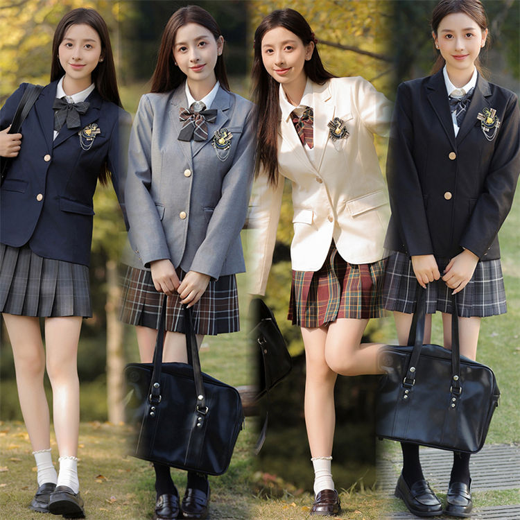 ブレザー 制服 フォーマル スーツ 女子高校生 JK制服 入学式 卒業式 スクール 女の子 5点セット 灰 黒 紺 白 キャメル ジャケット ブレザー 長袖シャツ ネクタイ 蝶結び チェック柄 プリーツスカート 学生 お受験 面接 学園祭 発表会 S~2XL
