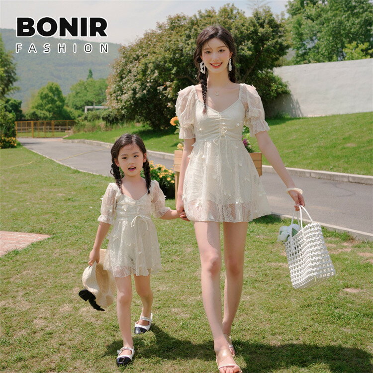 親子 お揃い 水着 レディース 女の子 キッズ水着 親子ペア オールインワン ワンピース パット付き 半袖..