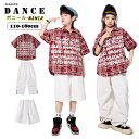 ヒップホップ ダンス衣装 レッド チェック柄 半袖 シャツ ホワイト ショーツパンツ ロングパンツ 白Tシャツ セットアップ HIPHOP JAZZ キッズ チ...