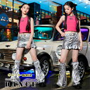 キッズ ヒップホップ ダンス衣装 セットアップ ストリート風 ダンス発表会 イベント 演出服 HIPHOP コスチューム ピンク タンクトップ ジャズ シルバー スカート フレア 可愛い レッグウォーマー ガールズ ダンス へそ出し トップス 韓国 Y2K K-POP 120-170