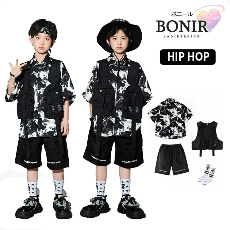 黒色 キッズ衣装 ダンス ヒップホップ 子供服 女の子 男の子 派手 ジャズ ゆったり Tシャツ 半パンツ セットアップ ファッション おしゃれ 上衣 半袖 ダンスウェア 110-180