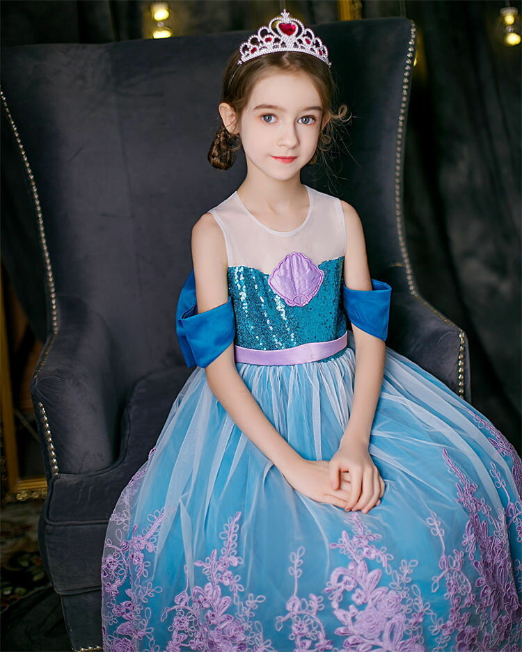 ハロウィン 子供 キッズ 衣装 コスプレ 人魚姫 スパンコール キラキラ 貝殻 ブルー パープル コスチューム ワンピース 女の子 プリンセス 可愛い 誕生日 お祝い お姫様 学園祭 文化祭 イベント 万聖節 パーティー プレゼント 100~150