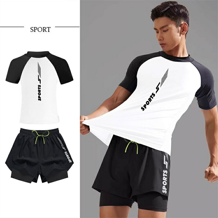 セット メンズ 水着 男性用 海パン 海水パンツ メンズ水着 フィットネス 競技水着 シャツ ショートパンツ 水陸両用 ラッシュガード 水着 ビーチパンツ 上下セット 海水浴 カジュアル 大人 速乾 プール 海外旅行 メンズサーフパンツ L~4XL