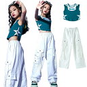 青 タンクトップ キッズ ダンス 衣装 セットアップ 青 ブルー 星柄トップス ホワイト カーゴパンツ パンツ キャミソール 子供服 hiphop ジャズ 韓国 ガールズ K-POP 子供服 ストリート 女の子 単品 ステージ衣装ヒップホップ チアリーダー 110-180cm