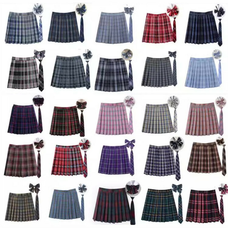 【26色展開】制服 スカート チェック柄 女子高生 43cm ネクタイ ボウタイ 蝶結び 3点セット プリーツスカート 制服 高校生 中学生 通学 女子高生 ジ...