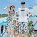 ペアルック カップル tシャツ ワンピース ズボン セットアップ 上下セット オシャレ カップル お揃い 韓国 ファッション メンズ 半袖シャツ パンツ 花柄 可愛い 水着 レディース リゾート 恋人 告白 記念日 お祝い 記念撮影 蜜月 海外旅行 新婚旅行 夏 海辺 ハネムーン