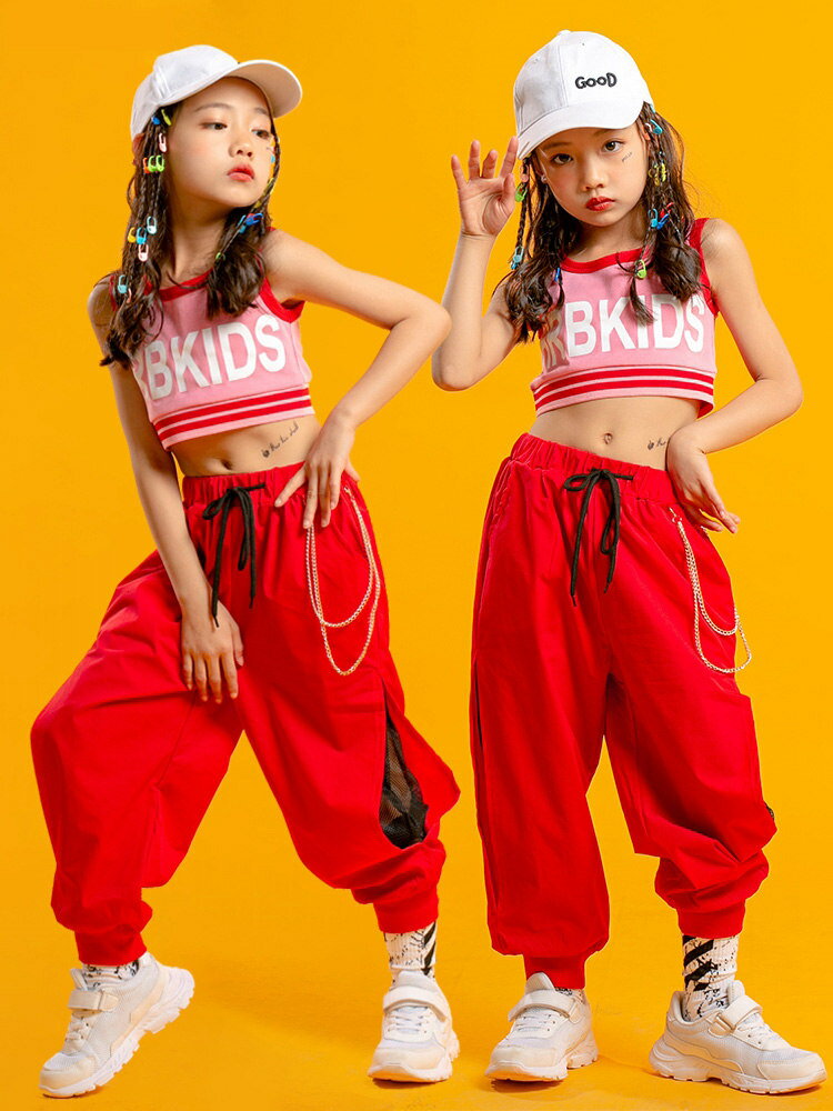 キッズ ダンス 衣装 タンクトップ 赤 女の子 へそ出し トップス パンツ 子供服 ヒップホップ ダンス衣装 k-pop チーム 女の子 オシャレ 上下 ジャズ 舞台 ダンスウェア 演出服 おしゃれ ステージ 110-170