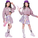 チアガール ダンス衣装 女の子 キッズ ヒップホップ スカート チェック柄 シャツ セットアップ 上下 ジャズ 舞台 ダンスウェア 演出服 おしゃれ ステージ