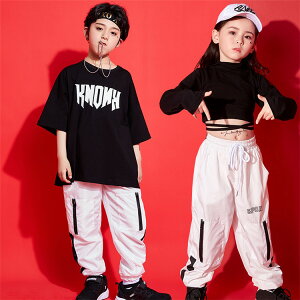 キッズダンス衣装 セットアップ 女の子 トップス へそ出し サルエルパンツ ヒップホップ 男の子 ダンス衣装 韓国 ダンス ダンス 黒tシャツ ジュニア オシャレ 発表会