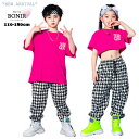 キッズダンス衣装 セットアップ KPOP 派手 tシャツ パンツ 千鳥格子柄ズボン 長ズボン ヒップホップ 子供服 ダンス衣装 hiphop 女の子 男の子 ストリート B系 k-pop jazz ダンスウェア ジュニア オシャレ ステージ衣装 体操服 発表会 110 120 130 140 150 160 170 180