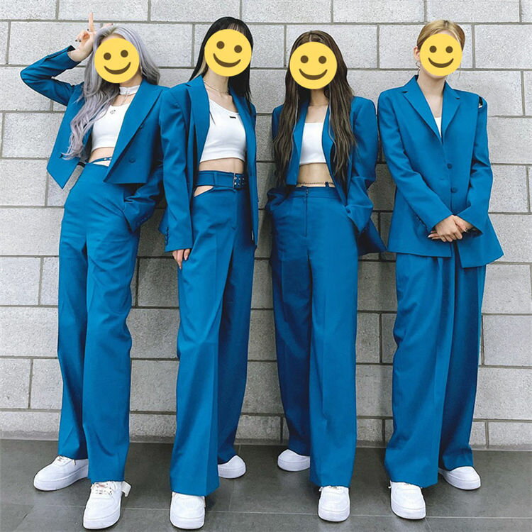 韓国 k-pop ダンス衣装 セットアップ ブルー ガールズ 女性 スーツ ジャズ ダンス衣装 上下 チーム イベント ダンスウェア JAZZ おしゃれ 演出服...