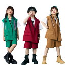 キッズダンス衣装 2点セット セットアップ ベスト パンツ ヒップホップ 上下セット 男の子 女の子 子供服 ヒップホップ ダンス衣装 派手 ストリート 原宿系 レッスン ダンスウェア ジャッズ jazz hiphop 三色 110-180cm