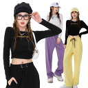 4colors レディース 大人 ダンス衣装 ヒップホップ アイドル k-pop jazz 黒 白 へそ出し 長袖 トップス ブルー イエロー パープル ブラッ...