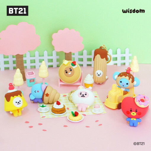 【：10 OFF SALE：】【BT21 フィギュアキーリング】スウィーツモチーフ♪ キャラクターフィギュア キーホルダー キーリング ストラップ バッグチャーム FIGURE KEYRING 公式 KOYA RJ SHOOKY MANG CHIMMY TATA COOKY