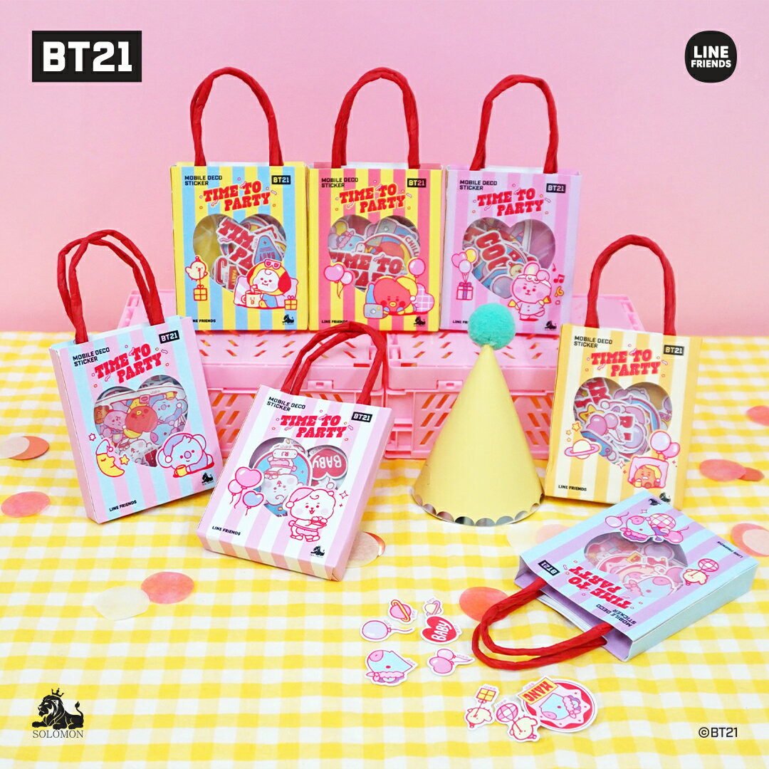 【：50 OFF SALE：】ソロモン商事 【BT21 モバイルデコステッカー ver.3_MDT_B】MOBILE DECO STICKER (TIME TO PARTY) シール キャラクター かわいい デコレーション KOYA RJ SHOOKY MANG CHIMMY TATA COOKY