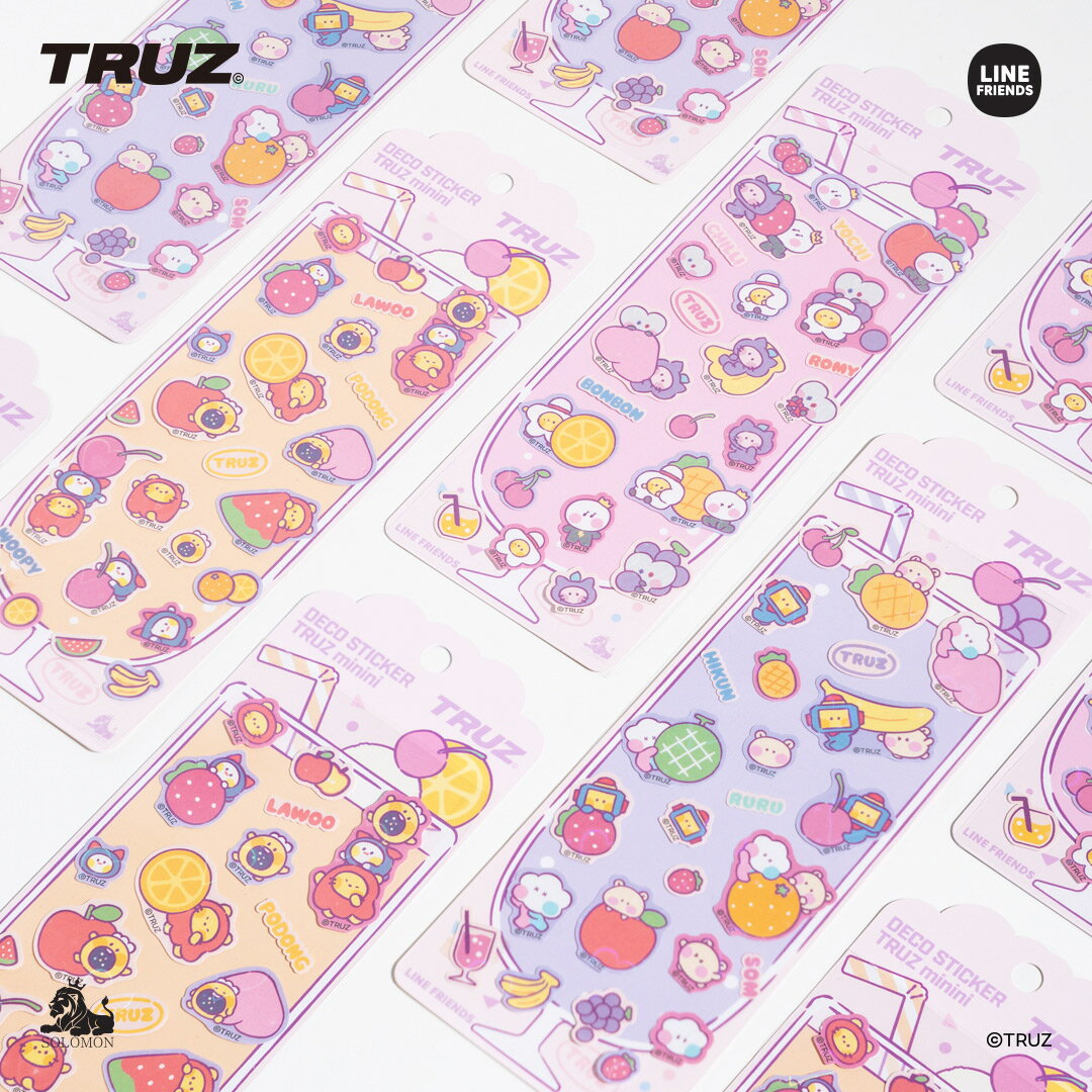 【：30 OFF SALE：】ソロモン商事 【TRUZ minini デコステッカーver.2】DECO STICKER MIXED FRUIT JUICE ver. デコシール CHILLI ROMY YOCHI BONBON LAWOO HIKUN SOM RURU WOOPY PODONG チリ ロミー ヨチ ボンボン ラウ ヒークン ソム ルル ウーピー ポドン