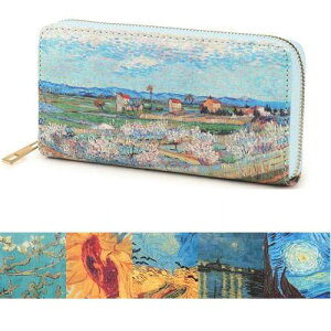 名画 長財布 ラウンドファスナーゴッホ 風景 ひまわり 花咲くアーモンドの枝 月夜空 ローヌ川の星夜空 カラスのいる麦畑 アイリスローヌ川の星月夜(星降る夜)星月夜