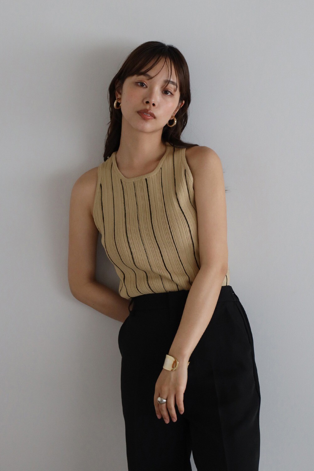 ＼19日20時〜全品対象30%OFFクーポンで3311円／ ENC エンク stripe american sleeve knit tank top / ストライプアメスリニットタンクトップ 77-004878【予約/8月上旬】のサムネイル