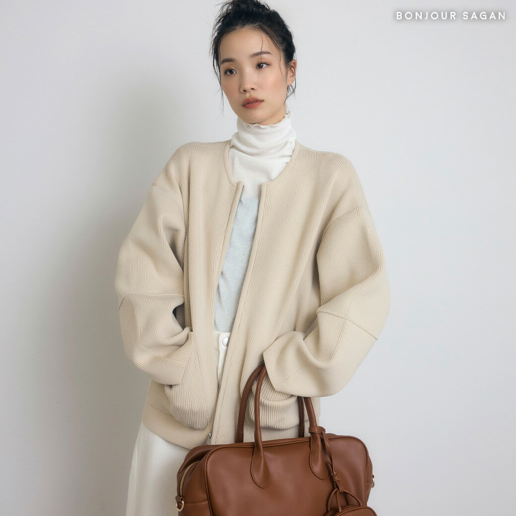 ポケット付きクルーネックニットジッパーブルゾン 77-002015