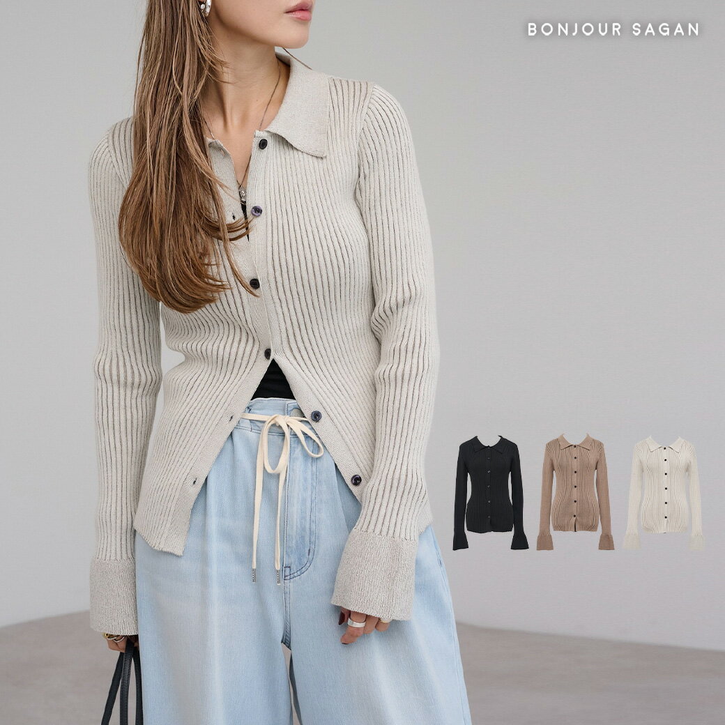 リブラインが映える、フレアスリーブニットトップス 88-005153