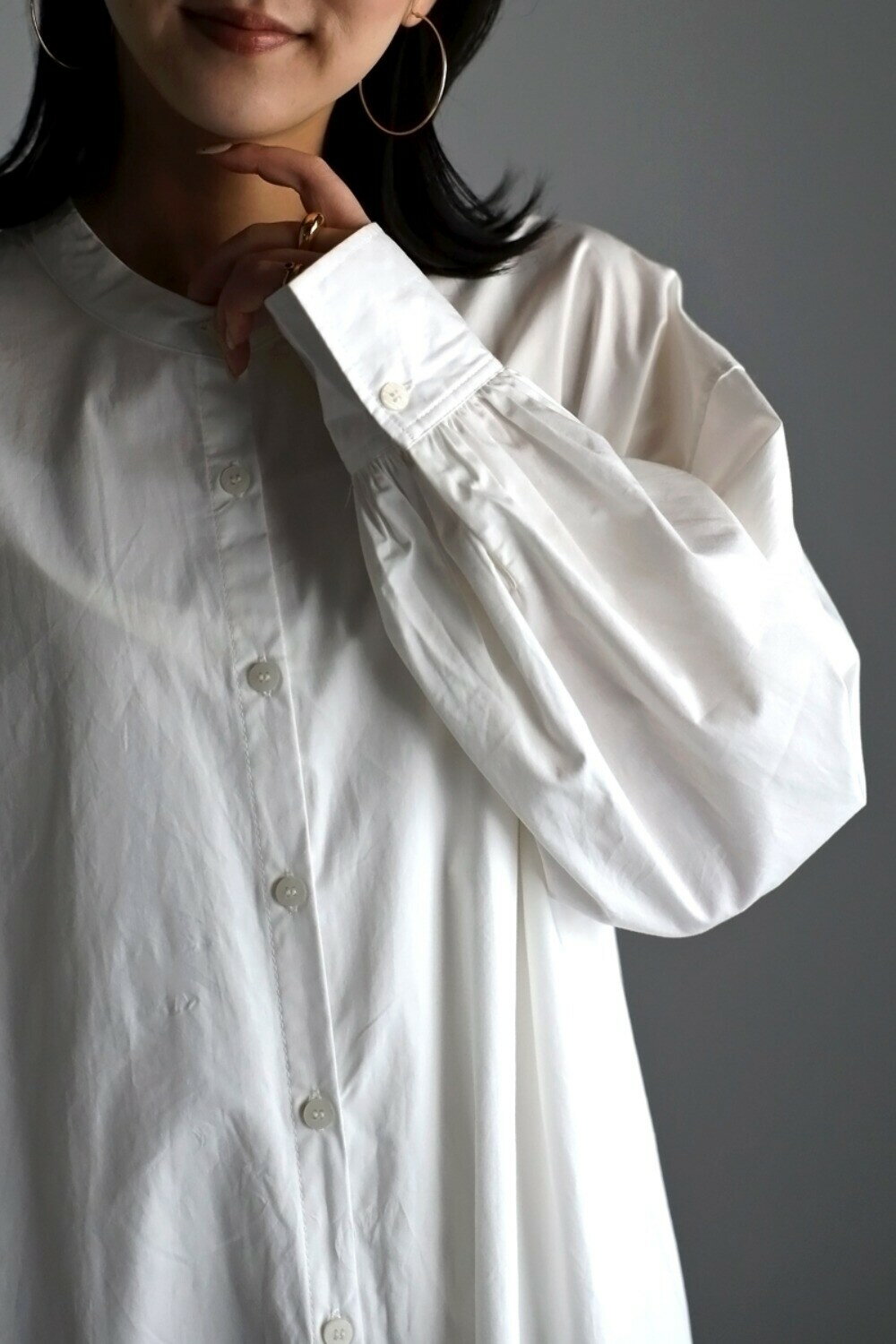 ボリュームスリーブバンドカラーシャツワンピース 77-002117