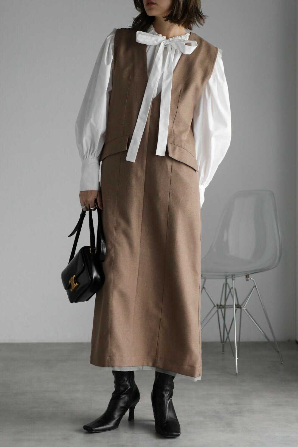 ＼40%OFFクーポンで5544円！27日9:59まで／ ライトツイルレイヤード風Vネックジャンスカ 77-004499