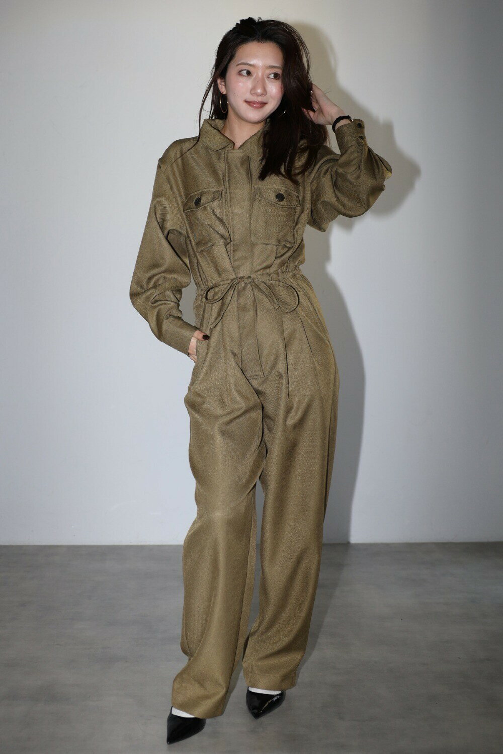 【2025SS新作】waist drawstring jumpsuit / ウエストドロストジャンプスーツ 77-004541