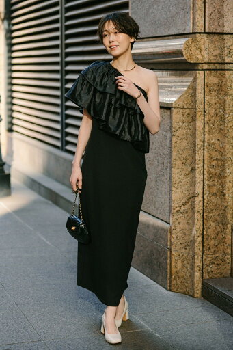 2WAY one shoulder dress with frill / フリル付き2WAYワンショルダーワンピース 77-004697 2WAY one shoulder dress with frill / フリル付き2WAYワンショルダーワンピース 77-004697