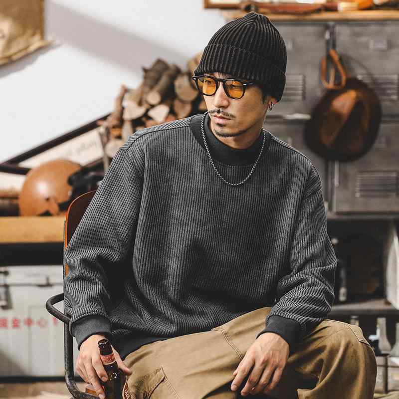 秋冬 メンズ 服 シンプル ファッション オシャレ 大人 かっこいい 大きいサイズ ストリート 紳士服 アメリカン レトロ ニット 540グラム スウェット シャツ 秋 ゆったり カジュアル ジャケット 冬 人気着こなしコーデ