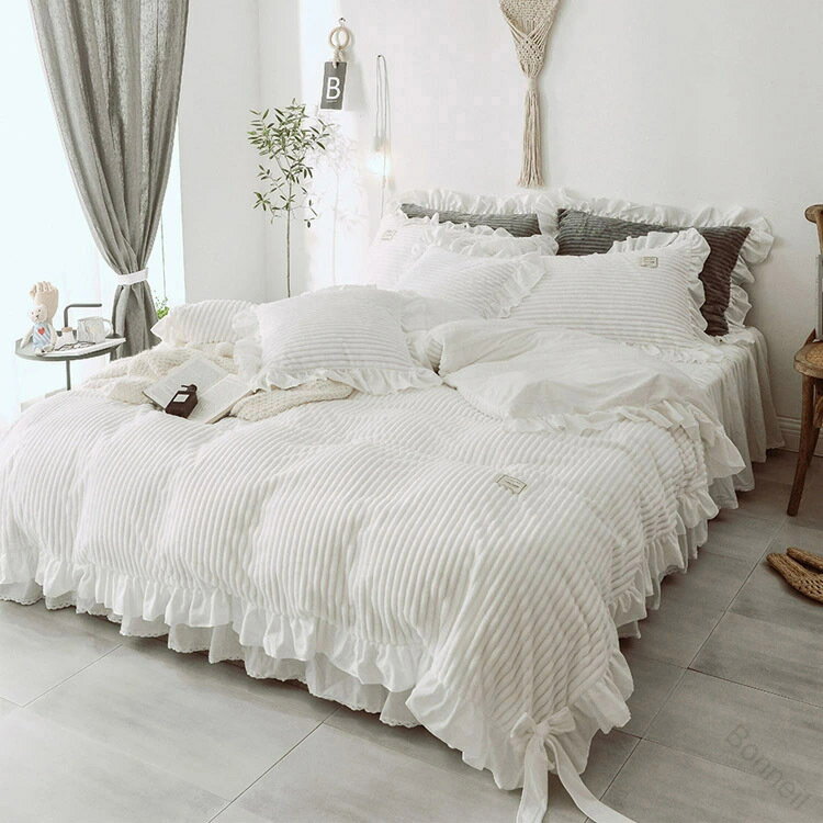 全5色 布団カバーセット 白 ホワイト フレア フリル リボン 可愛い 冬 寝具カバーセット 3点セット 4点..