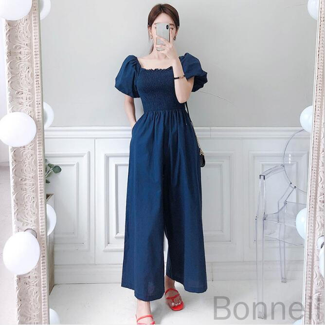 オールインワン 半袖 パフスリーブ ロングパンツ レディース 韓国風 ドレス 春夏 セットアップ風 ハイウェスト ワイドパンツ 結婚式 二次会 披露宴 宴会 着痩せ おしゃれ キレイめ お呼ばれ 通勤 OL オフィス カジュアル きれいめスタイルに最適な大人女子向けファッション