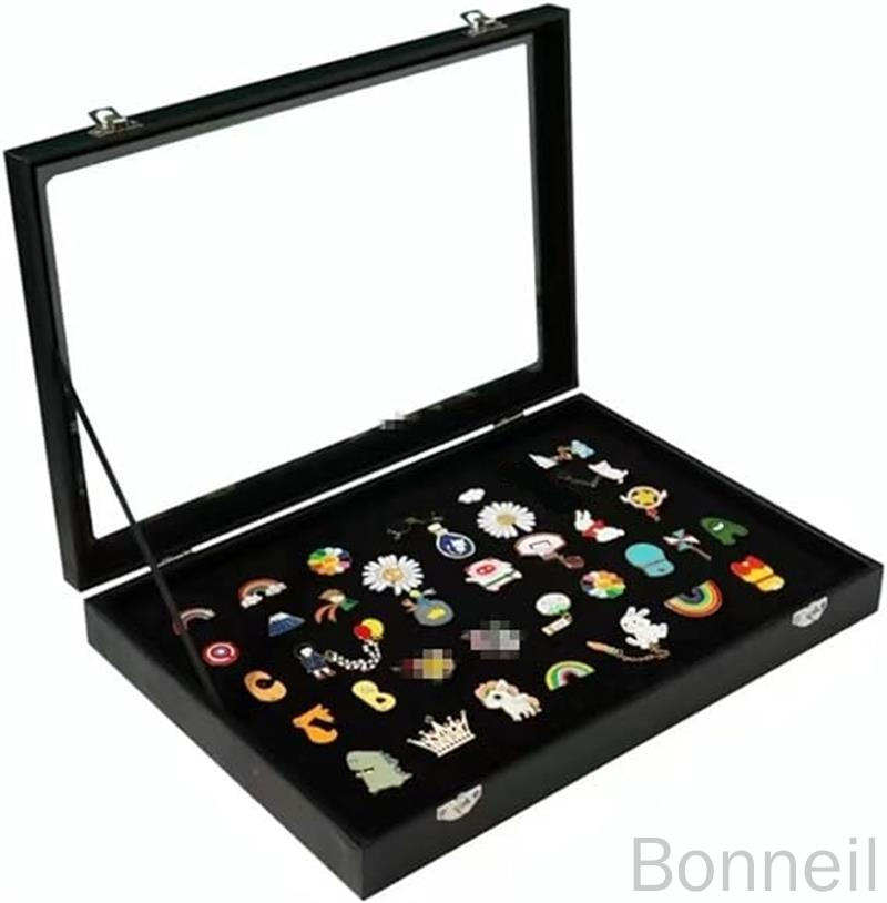 ピンバッジ ケース 透明窓付き木製ピンディスプレイケース ピン缶バッジ 収納ケース エナメルピンミリ..