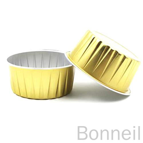 100個セット 使い捨てアルミ箔ベーカップ 蓋付きクリームブリュレデザート用楕円形カップ ケーキカップ..
