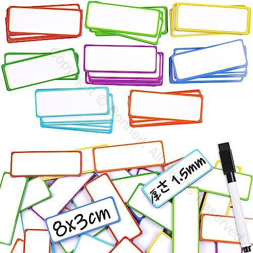 80枚入 マグネットシート 8色x10枚 厚さ1.5mm 強力マグネットネームプレートラベル 磁気ホワイトボード..