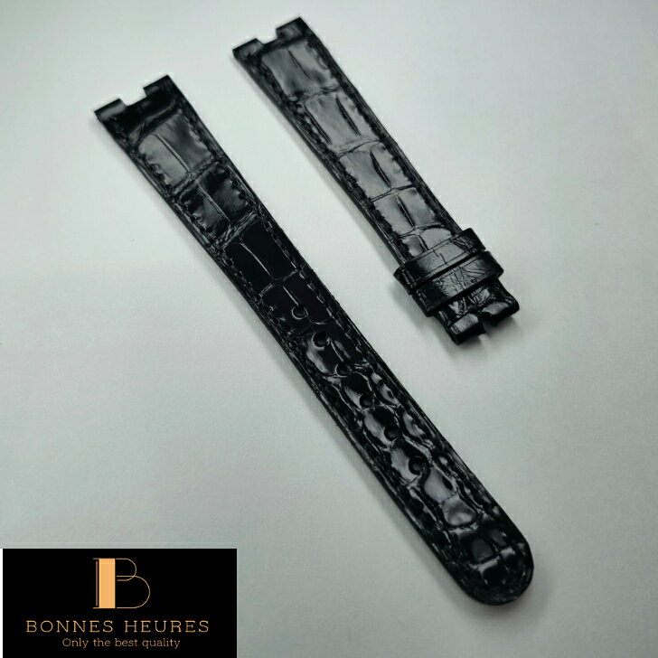 パテックフィリップ純正革ベルト18-14mmエナメルブラックエリプス専用 パテックフィリップ　ベルト　純正　18mm アリゲーター　クロコダイル Ellipse Patek Philippe 純正オリジナル ベルト素材：アリゲーター 色：エ...