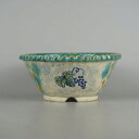 盆栽鉢 文山 越前文山 小型 長辺 約 20cm 鯖江園芸 丸鉢 色絵 ぶどう トンボ 花 模様 釉薬 観賞用 現品 送料無料