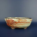 盆栽鉢 文山 越前文山 ボデー 九谷画 九谷 秀幸 小型 長辺 約14cm 楕円鉢 赤絵 山水図 観賞用 現品 新品 送料無料