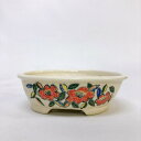 盆栽鉢 文山 越前文山 小型 長辺 約 16cm 楕円鉢 色絵 花 観賞用 現品 新品