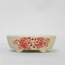 盆栽鉢 文山 越前文山 小型 長辺 約 11.5cm 楕円鉢 赤絵 竹 葡萄 観賞用 現品 新品 送料無料