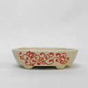 盆栽鉢 文山 越前文山 小型 長辺 約 13.5cm 楕円鉢 赤絵 竹 花 観賞用 現品 新品 送料無料