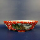 盆栽鉢 は二わ オリジナル鉢 小型 長辺 約15.2cm 木瓜鉢 色絵 風景画 現品 新品 送料無料