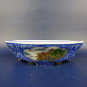 盆栽鉢 は二わ オリジナル鉢 小型 長辺 約15.5cm 木瓜鉢 色絵 風景画 現品 新品