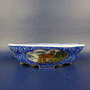 盆栽鉢 は二わ オリジナル鉢 小型 長辺 約15.3cm 木瓜鉢 色絵 風景画 現品 新品