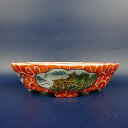 盆栽鉢 は二わ オリジナル鉢 小型 長辺 約15.2cm 木瓜鉢 色絵 風景画 山水図 観賞用 現品 新品