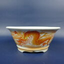 盆栽鉢 は二わ オリジナル鉢 小型 長辺 約12cm 丸鉢 赤絵 龍 ドラゴン 観賞用 現品 新品