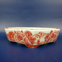 盆栽鉢 は二わ オリジナル鉢 小型 長辺 約13.4cm 剣木瓜鉢 赤絵 山水図 観賞用 現品 新品